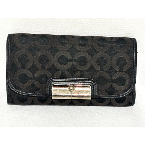 Coach Handbags - Coach Black Signature C Canvas Wallet w/ Snap Closure‎ & Leather Trim Classy